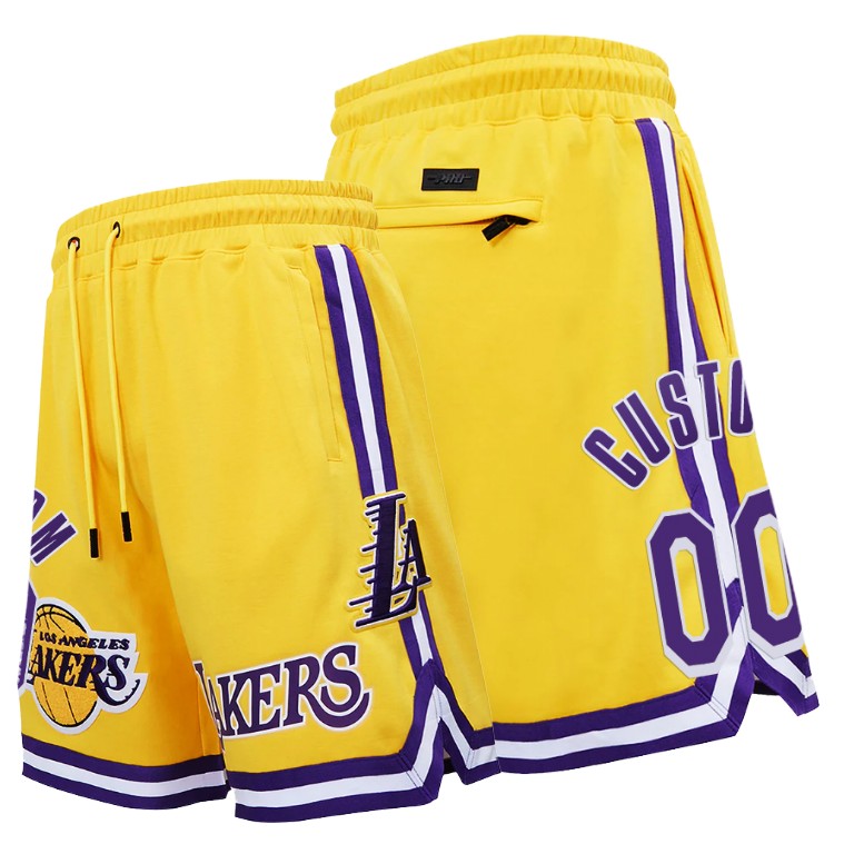 Men's Los Angeles Lakers Custom #00 NBA Pro Standard Chenille Icon Edition Gold Basketball Shorts GLI8883WR